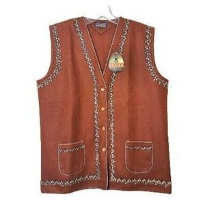 Seema Jackets Pure Wool Embroidered Vest Brown Felted Western Costume Sz 6 New!